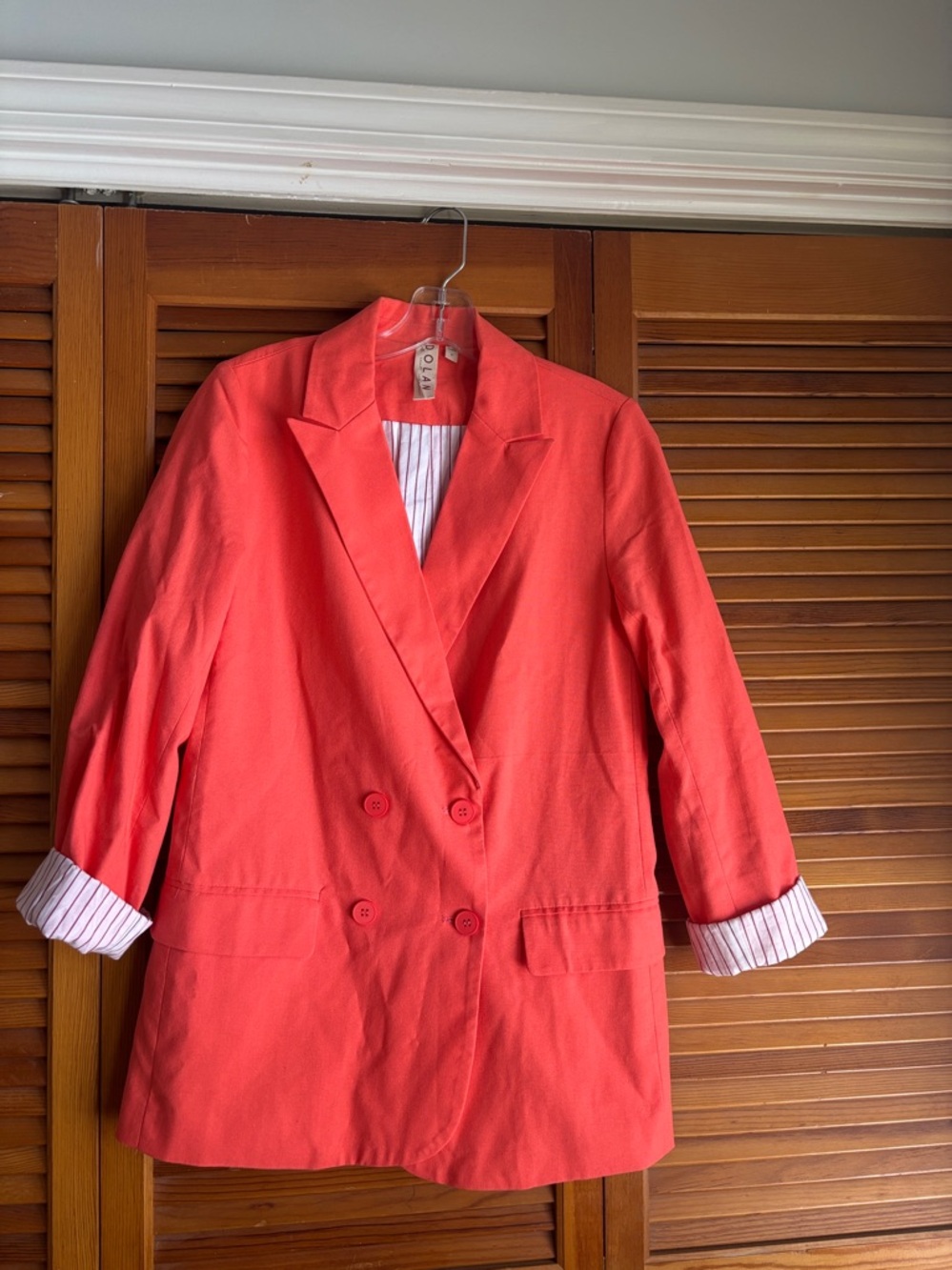 ANTHROPOLOGIE DOLAN LINEN BOYFRIEND DOUBLE BREASTED BLAZER  COAT CORAL Sz M NWOT - Picture 2 of 15